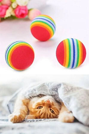 3lü Gökkuşağı Sünger Kedi Köpek Çiğneme Oyun Topu 4,2 cm
