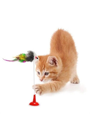 2li Vantuzlu Fareli Tüylü Hareketli Çanlı ve Esneyen Eğlenceli Peluş Kedi Oyuncağı