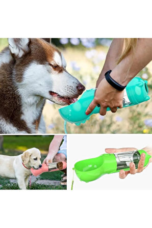 Taşınabilir Hazneli Mama Kaplı ,kaka Poşetli Kedi,köpek Suluğu-300ml