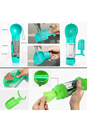 Taşınabilir Hazneli Mama Kaplı ,kaka Poşetli Kedi,köpek Suluğu-300ml
