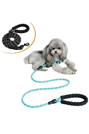 Reflektörlü Fosforlu Köpek Gezdirme Halatı Tasma Kayışı Metal Kancalı 130 Cm