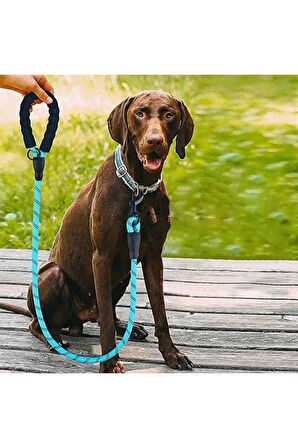 Reflektörlü Fosforlu Köpek Gezdirme Halatı Tasma Kayışı Metal Kancalı 130 Cm