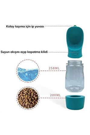 Taşınabilir Mama Hazneli Evcil Hayvan Suluğu Seyahat Kabı Kilitlenebilen Su Sızdırmaz 380ML