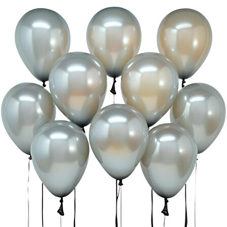 20 Adet 5 İnç 13 Cm Metalik Gümüş Balon Doğum Günü Süsleme