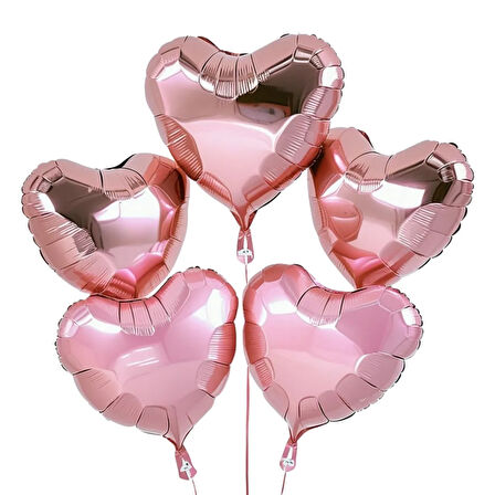 5 Adet 18 İnç 45 Cm Kalp Folyo Balon Pembe