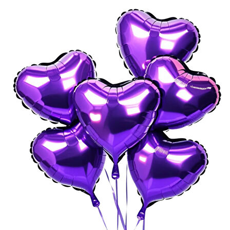 5 Adet 18 İnç 45 Cm Kalp Folyo Balon Mor