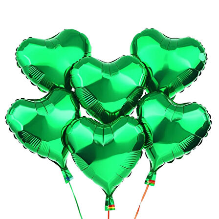 5 Adet 18 İnç 45 Cm Kalp Folyo Balon Yeşil