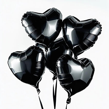5 Adet 18 İnç 45 Cm Kalp Folyo Balon Siyah