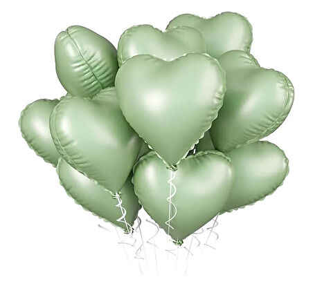 5 Adet 18 inç 45 Cm Retro Kalp Folyo Balon Soft Yeşil