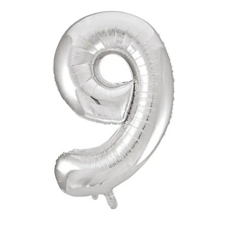 1 Adet 34 İnç 76 Cm Gümüş Folyo Balon Helyum Balon 9 Yaş Balonu 9 Rakam Balon