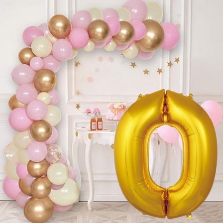 0 Yaş Krom Gold Pastel Pembe ve Beyaz Balon Seti Gold Rakamlı Doğum Günü Balonu Şık Parti Süsleme