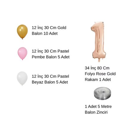 3 Yaş Retro Gold Pembe Beyaz Balon Seti Rose Gold Rakamlı Doğum Günü Balonu Şık Parti Süsleme