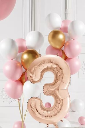 3 Yaş Retro Gold Pembe Beyaz Balon Seti Rose Gold Rakamlı Doğum Günü Balonu Şık Parti Süsleme