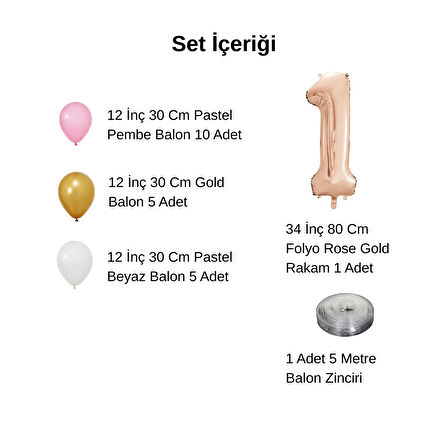 7 Yaş Retro Gold Pembe Beyaz Balon Seti Rose Gold Rakamlı Doğum Günü Balonu Şık Parti Süsleme
