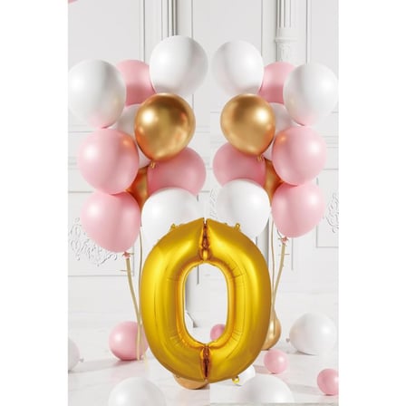 0 Yaş Retro Gold Pembe Beyaz Balon Seti Gold Rakamlı Doğum Günü Balonu Şık Parti Süsleme