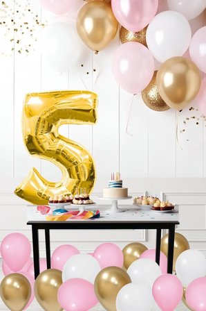 5 Yaş Retro Krom Gold Pembe Beyaz Balon Seti Gold Rakamlı Doğum Günü Balonu Şık Parti Süsleme