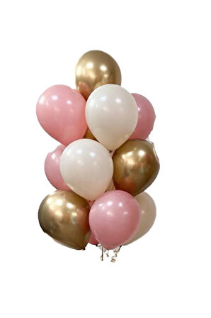 10 Adet 12 Inç Krom Gold Pembe Ve Beyaz Karışık Balon