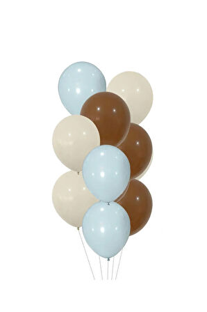10 Adet 12 Inç Makaron Kahverengi Mavi ve Beyaz Karışık Balon