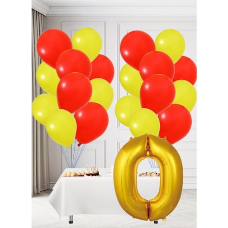 0 Yaş Sarı Kırmızı Taraftar Temalı Doğum Günü Seti Sarı Kırmızı Balonlar Altın Folyo Rakam