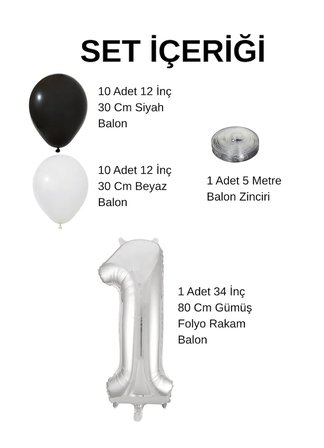 3 Yaş Siyah Beyaz Taraftar Temalı Doğum Günü Seti Siyah Beyaz Balonlar Gümüş Folyo Rakam