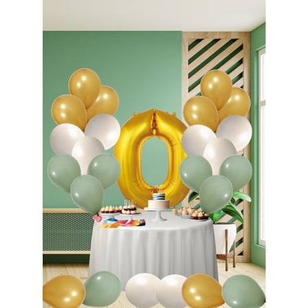 0 Yaş Küf Yeşili Temalı Doğom Günü Seti Metalik Gold Kum Beji Küf Yeşili Balonlar Gold Folyo Rakam