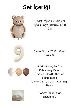 5 Yaş Retro Folyo Karamel Ayıcık Kahverengi Ten Kum Beji Balon Krem Rakam Doğum Günü Süsleme