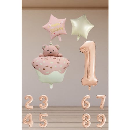 0 Yaş Retro Folyo Pembe Kek Pembe Krem Yıldız Folyo Balon Rose Gold Rakam Doğum Günü Süsleme