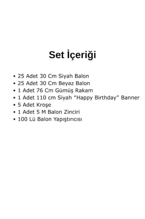 Siyah Beyaz Balonlar Gümüş Happy Birthday Banner Gümüş Rakam Taraftar Doğum Günü