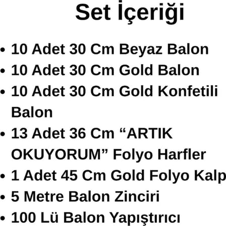 Okuma Bayramı Temalı Artık Okuyorum Folyo Harf Balon Beyaz Gold Konfetili Süsleme