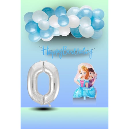0 Yaş Tedaks Frozen Tema Ikili Prenses Folyo Balon Mavi Beyaz Balon Gümüş Rakam Mavi Banner Doğum Günü Seti