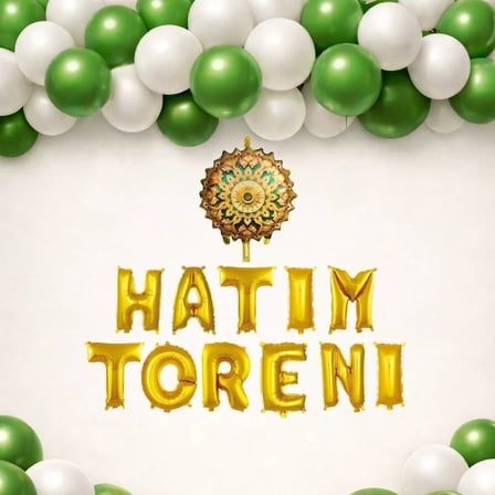 Kuran Hatim Merasimi Temalı Hatim Töreni Gold Folyo Harf Yeşil Beyaz Balonlu Hatim Programı Süsü