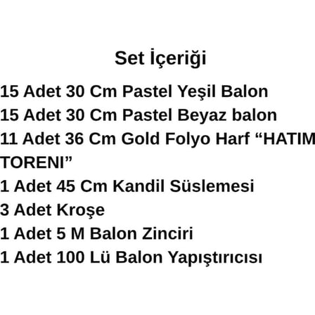 Kuran Hatim Merasimi Temalı Hatim Töreni Gold Folyo Harf Yeşil Beyaz Balonlu Hatim Programı Süsü