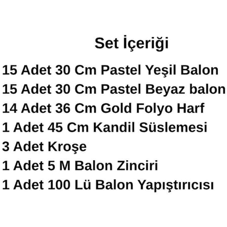 Hatim Töreni Temalı Gold Folyo Harf Yeşil Beyaz Balonlu Hatim Kutlaması Süsü