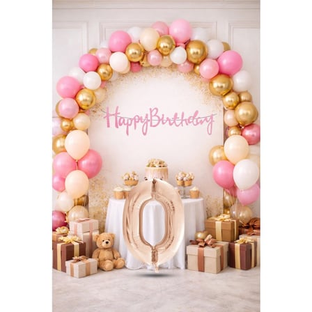 0 Yaş Pompa Hediyeli Doğum Günü Seti Banner Gold Pembe Kum Beji Beyaz Balonlar Rose Gold Rakam