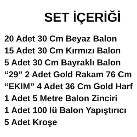 29 Ekim Cumhuriyet Bayramı Temalı Gold Folyo Rakam ve Harf Kırmızı Beyaz Ay Yıldız Balonlar