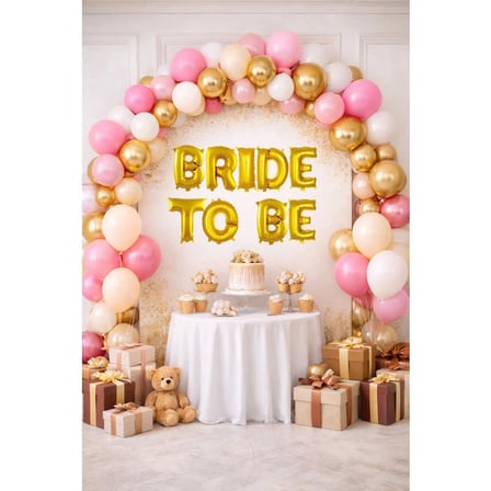 Bride To Be Tema Gold Folyo Harf Pembe Beyaz Gold Kum Beji Balonlu Pompa Hediyeli Süsleme