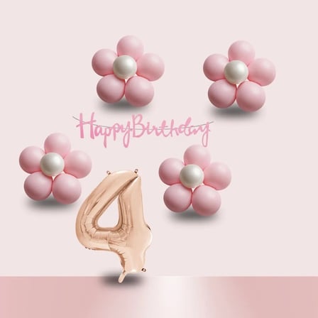 4 Yaş Pembe Papatya Temalı Rosegold Rakam Pembe Happy Birthday Banner Doğum Günü Süsleme