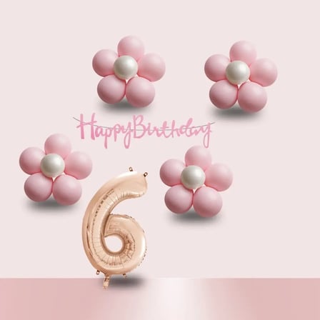 6 Yaş Pembe Papatya Temalı Rosegold Rakam Pembe Happy Birthday Banner Doğum Günü Süsleme