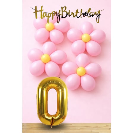 0 Yaş Pembe Sarı Papatya Temalı Gold Rakam Gold Happy Birthday Banner Doğum Günü Süsleme