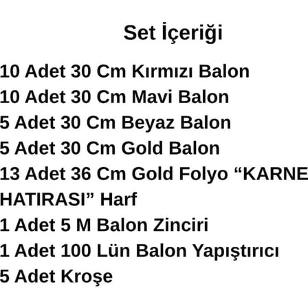 Karne Temalı Karne Hatırası Gold Folyo Harf Kırmızı Beyaz Mavi Gold Balon Süsleme