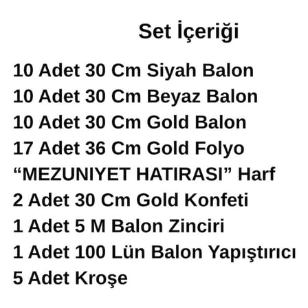 2 Adet Gold Konfeti Hediyeli Mezuniyet Hatırası Gold Folyo Harf Beyaz Siyah Gold Balon Süsleme
