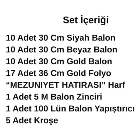 Mezuniyet Temalı Mezuniyet Hatırası Gold Folyo Harf Beyaz Siyah Gold Balon Süsleme