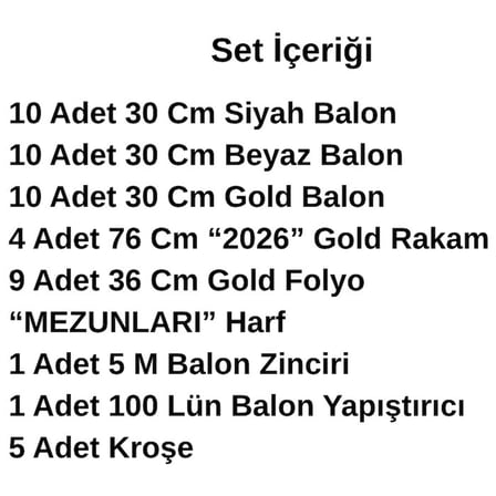 2026 Mezunları Gold Folyo Harf Beyaz Siyah Gold Balon Mezuniyet Temalı Süsleme