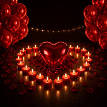 Tutku Seti Kırmızı Balonlar Kırmızı Folyo Kalp Tealight Kırmızı Kalp Mum Yetişkin Süsleme