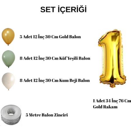 4 Yaş Gold Retro Doğum Günü Seti Küf Yeşili Kum Beji Gold Balonlar Gold Folyo Rakam Parti Süsleme