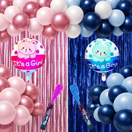 Cinsiyet Belirleme Baby Shower Parti Pembe Gülkurusu Mavi Lacivert Balonlar Metalize Arka Fon Kız Erkek Şişme Balon Cinsiyet Sisi