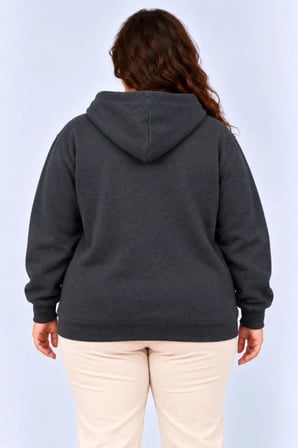 Battal Büyük Beden Füme Kapüşonlu Kanguru Cepli Şardonlu Sweatshirt