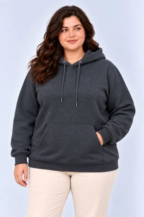 Battal Büyük Beden Füme Kapüşonlu Kanguru Cepli Şardonlu Sweatshirt