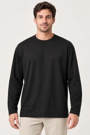 Erkek Modal Yumuşak Dokulu Bisiklet Yaka Uzun Kollu Tişört Sweatshirt - Siyah