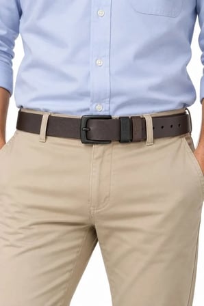 Erkek Koyu Kahverengi 4 Cm Çift Biritli Metal Tokalı Kot Ve Kumaş Pantolon Kemeri